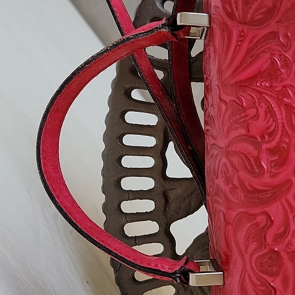 Patricia Nash Chauny Satchel Magenta Leather Tooled Handbag Purse. - Picture 6 of 10